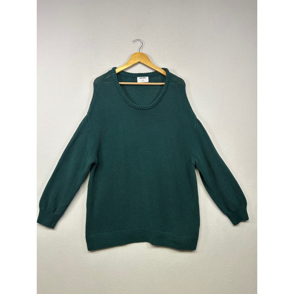 Boho Minimalist Old Navy Women 2X Green Cotton Waffle Knit Tunic Sweater